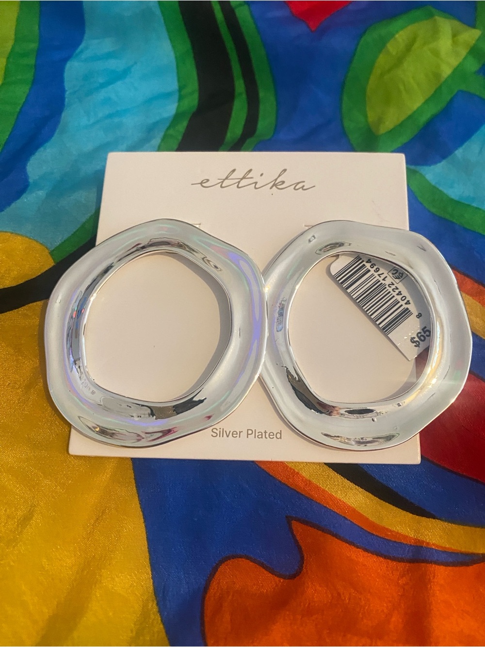 ettika Shiny Silver Irregular Hoop Earrings